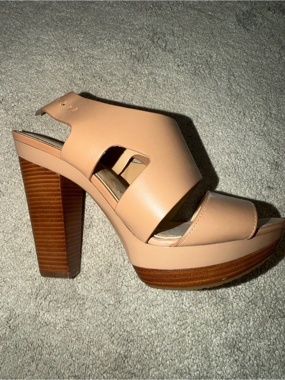 Michael Kors Blush Nude Platform Block Heel Sandals with Buckle - Picture 3 of 3